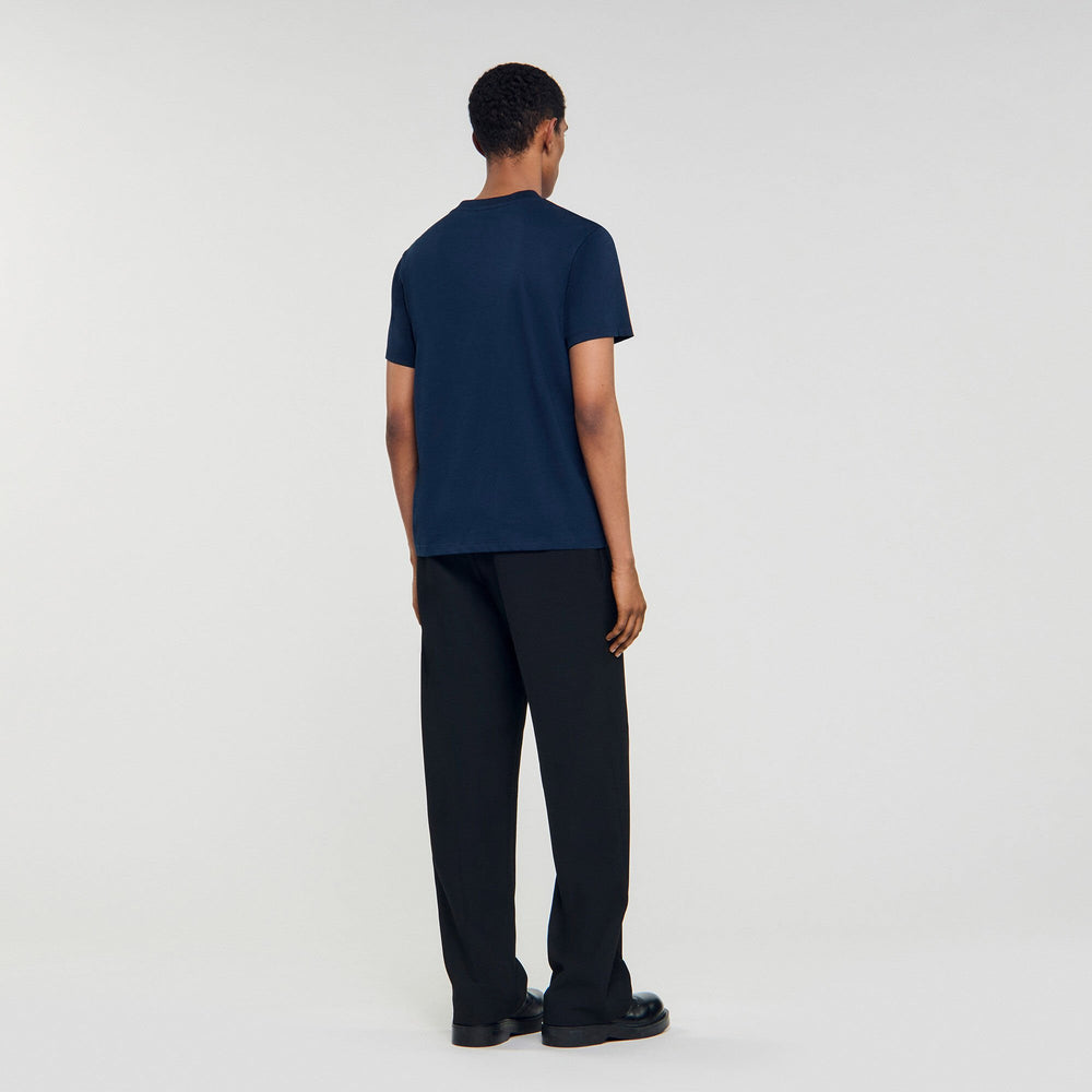 Sandro / Leather logo T-shirt Navy Blue