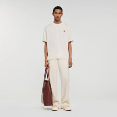 Sandro / Leather logo T-shirt Butter Cream