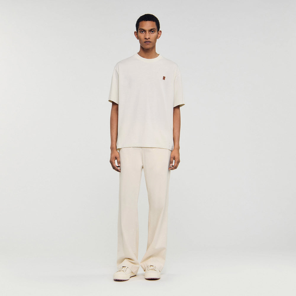 Sandro / Leather logo T-shirt Butter Cream