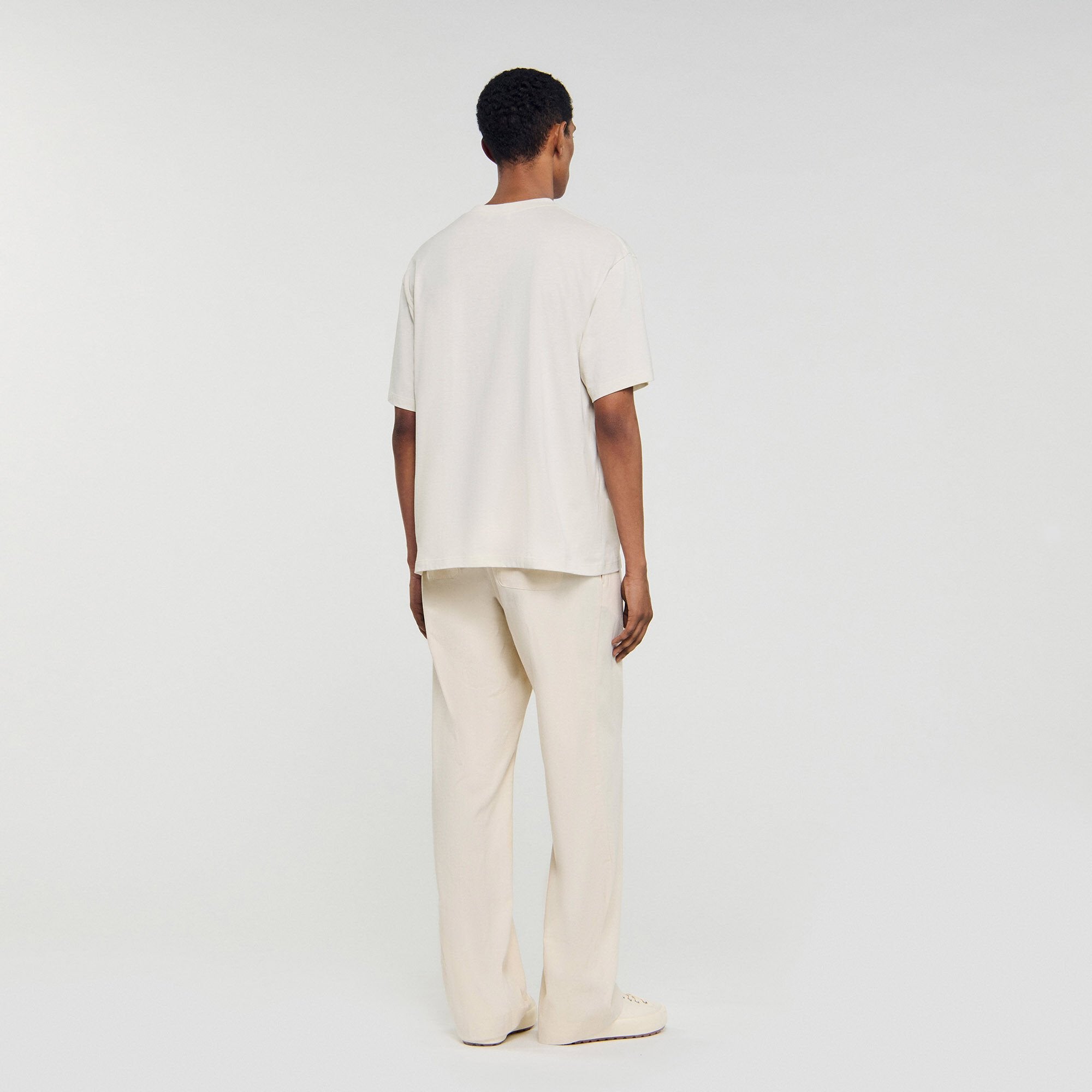 Sandro / Leather logo T-shirt Butter Cream