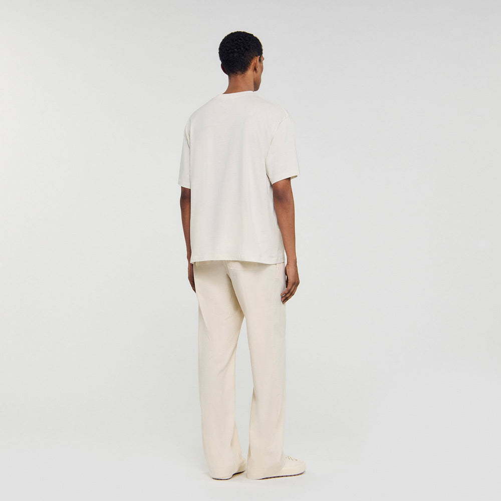 Sandro / Leather logo T-shirt Butter Cream