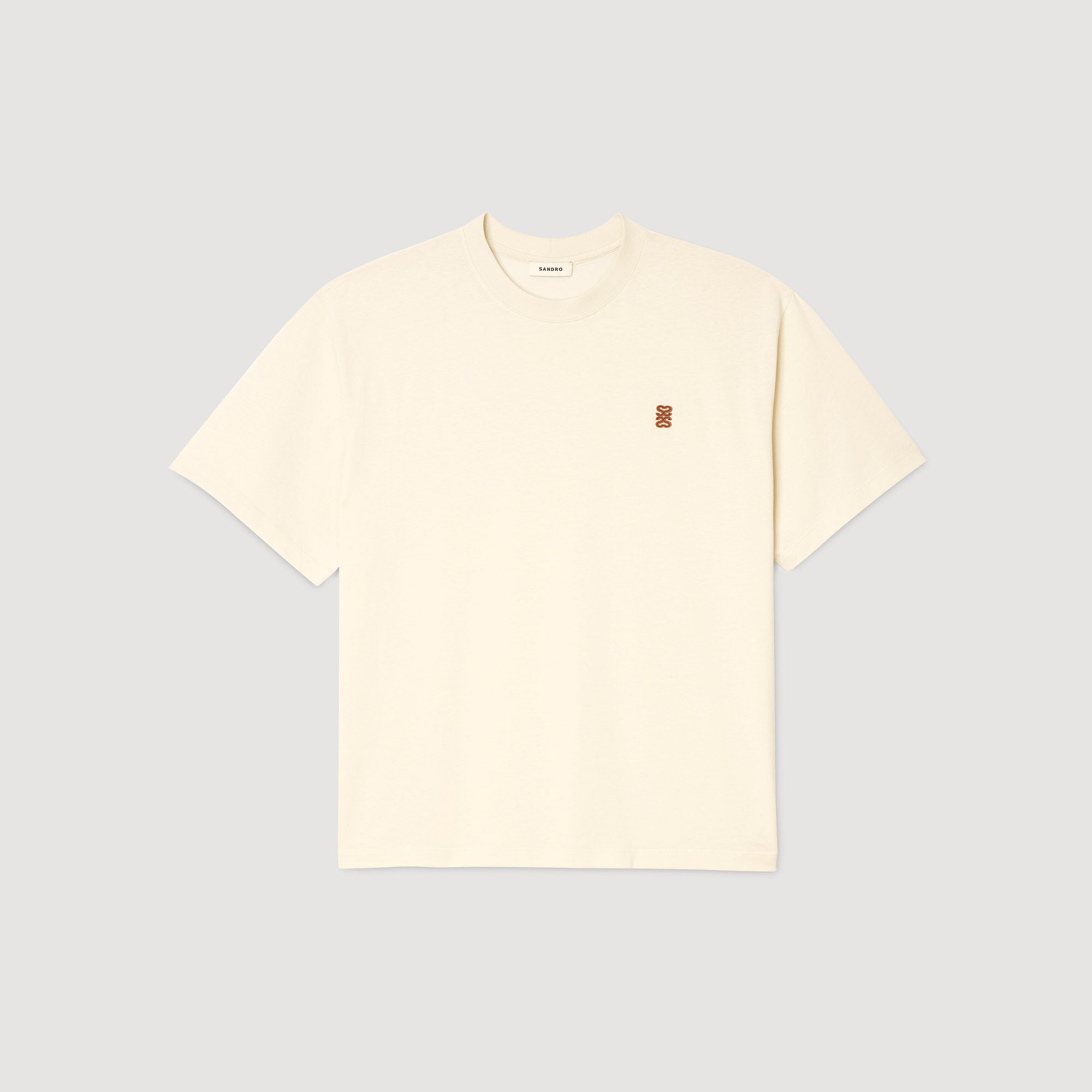 Sandro / Leather logo T-shirt Butter Cream