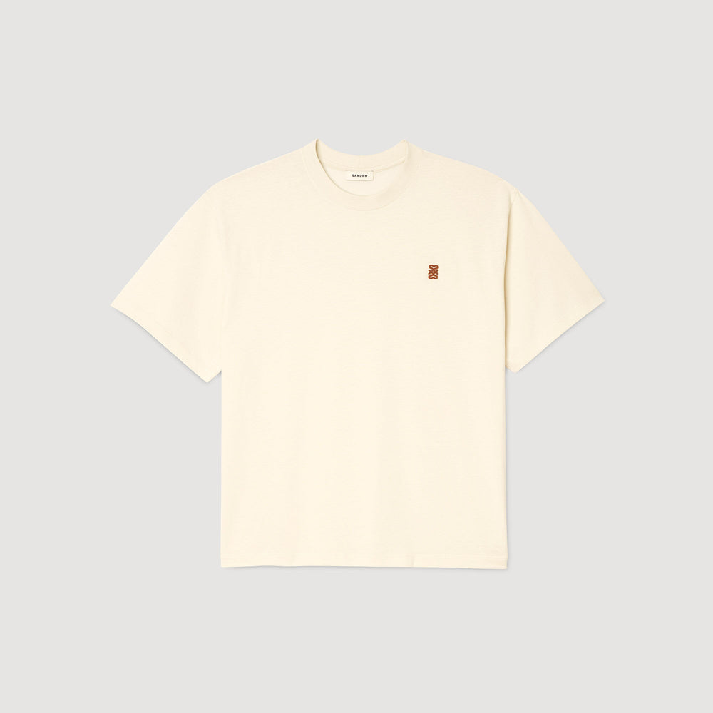 Sandro / Leather logo T-shirt Butter Cream
